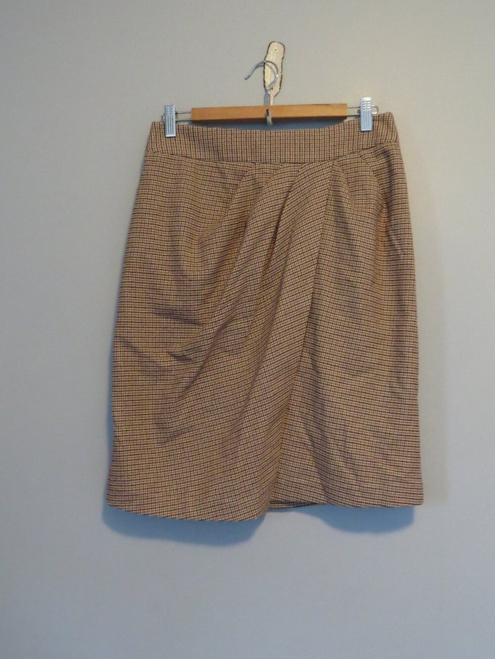J. McLaughlin Brown Black Houndstooth Faux Wrap Front Skirt Sz 10